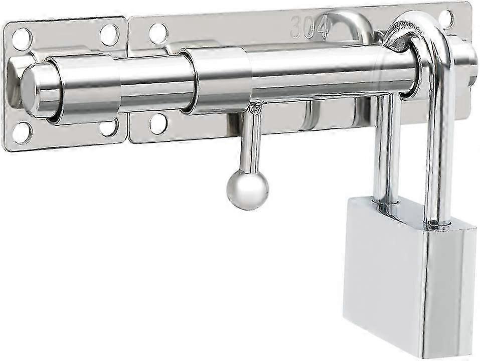 Exterior Door Lock - Stainless Steel Chrome Sliding Bolt with Padlock Compatibility for Enhanced Security