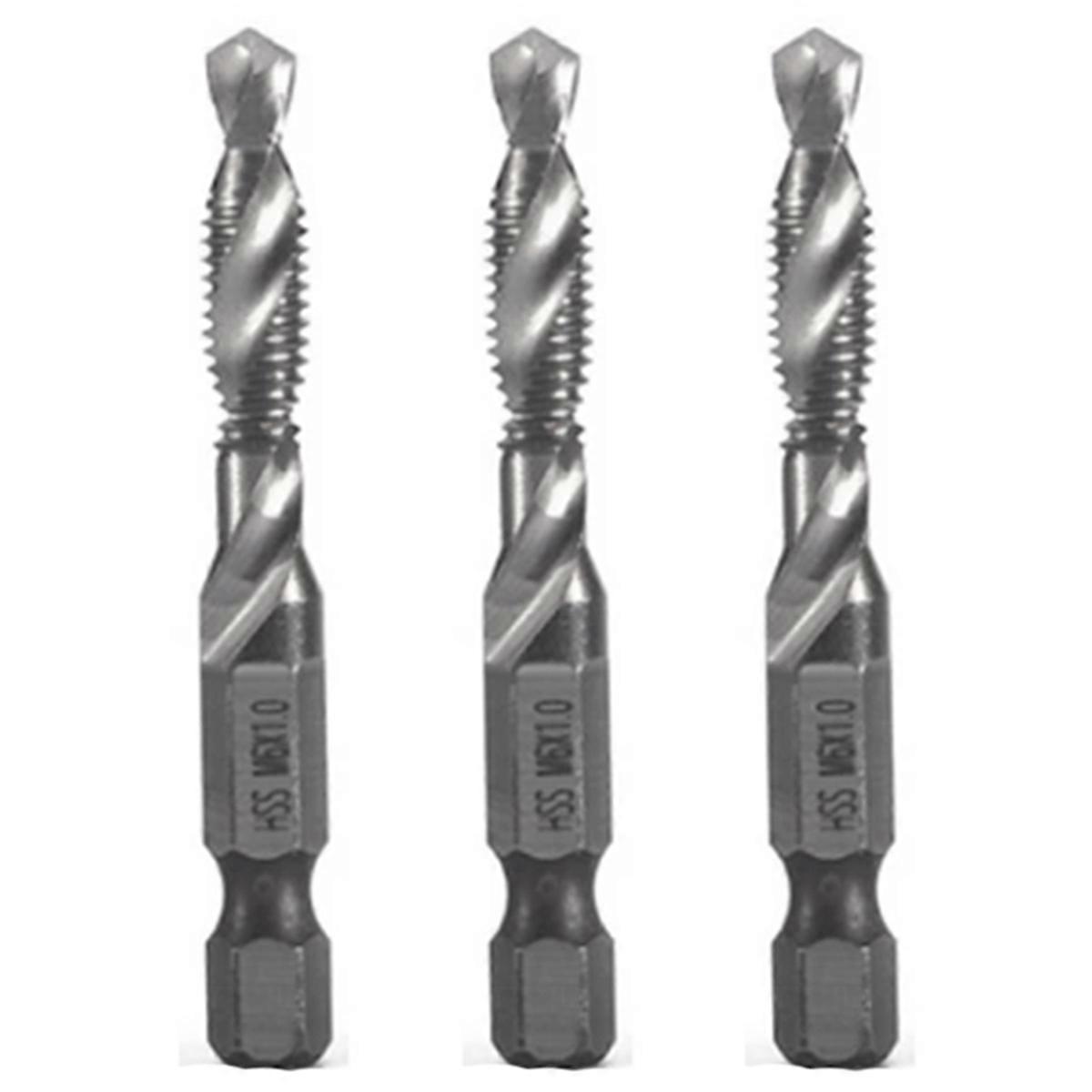 3pcs M6X1.0mm High-Speed Steel 4341 Titanium Plated Composite Tap Drill and Tap Integrated Machine T