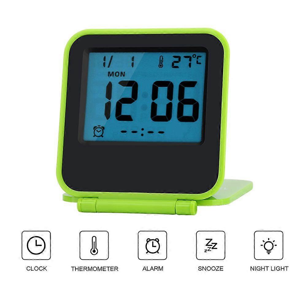 Portable Foldable Tabletop Travel Digital Alarm Clock with Temperature Calendar Date Week Green