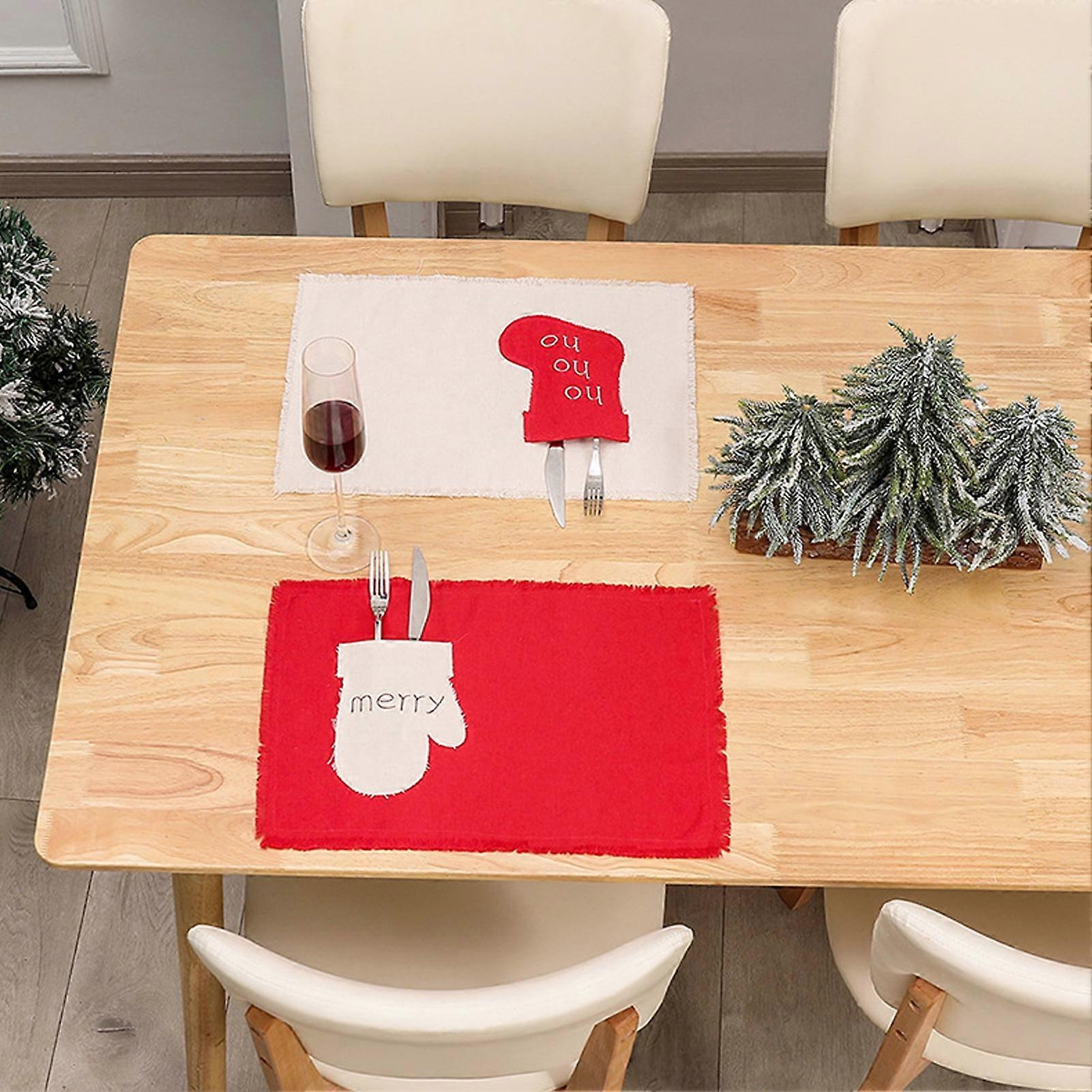 SUSUchens Christmas Linen Placemats Set Festive Unique Fine Workmanship Anti-slip Non-fading Christmas Table Cutter Fork Set Placemats Beige