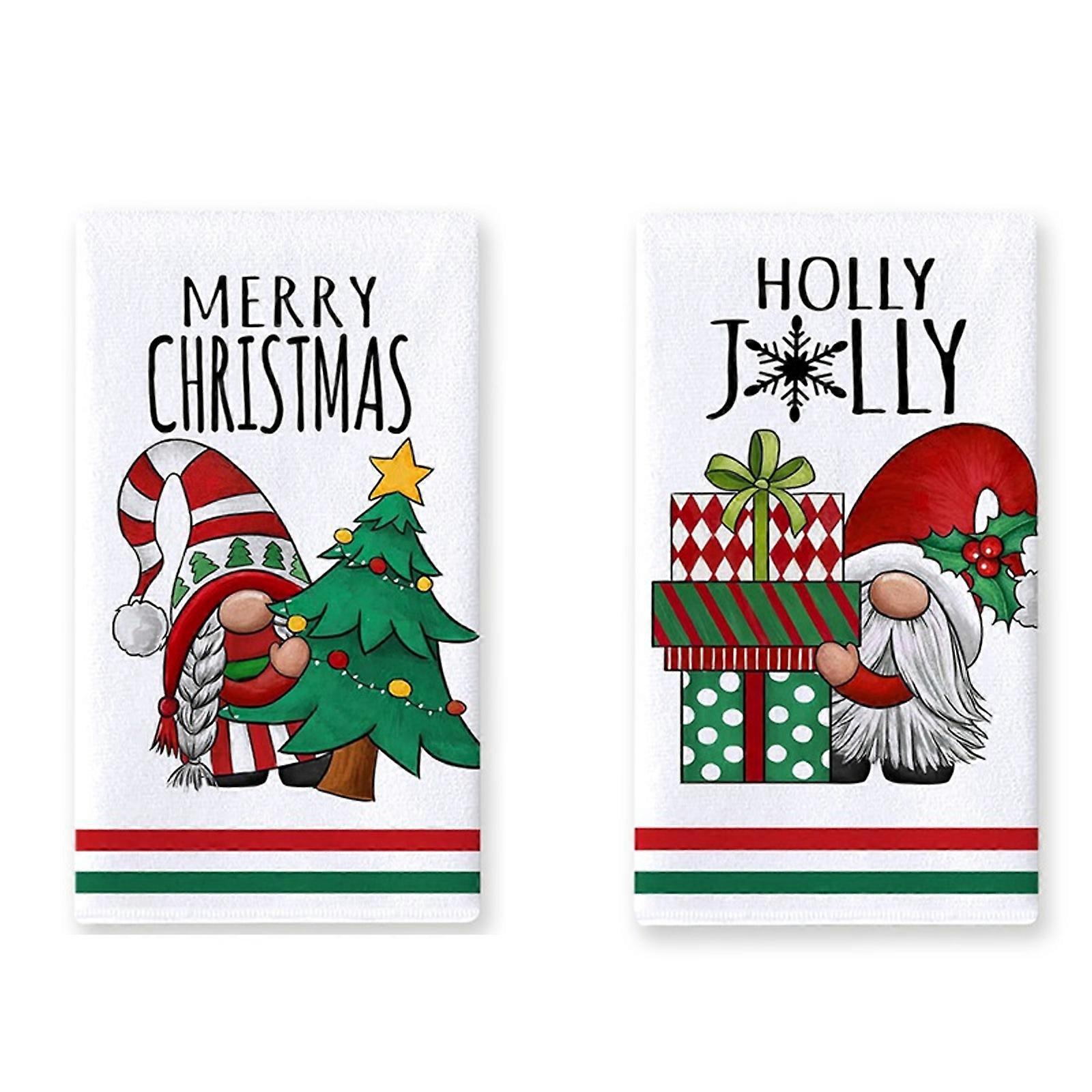 Holiday Kitchen Towels High Absorbency Polyester Cloths Drying Towel With Christmas Pattern Multicolor