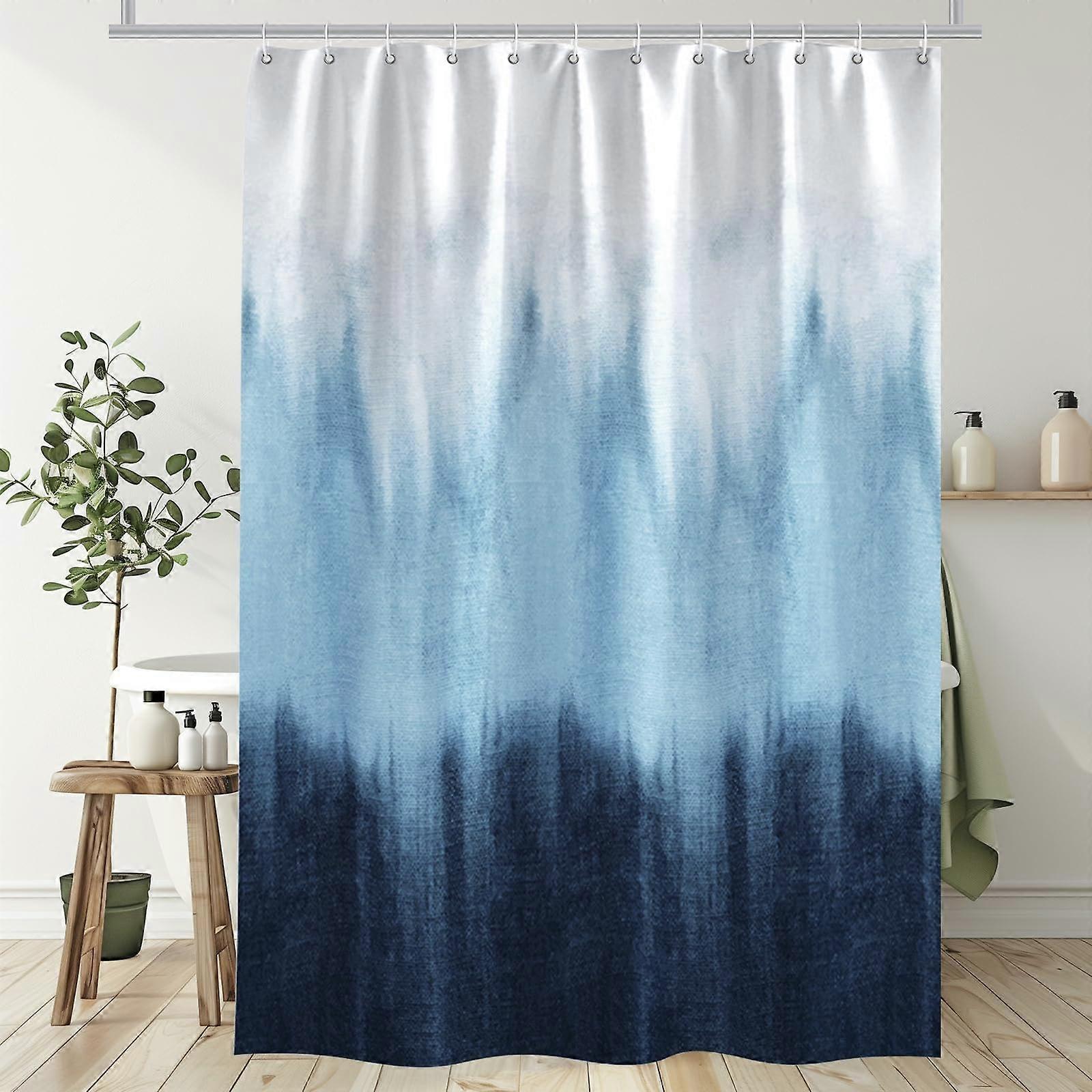 Shower Curtain Waterproof Polyester Gradient Forest Style 1 120x200cm Mildew Resistant With Hooks Light Grey Blue