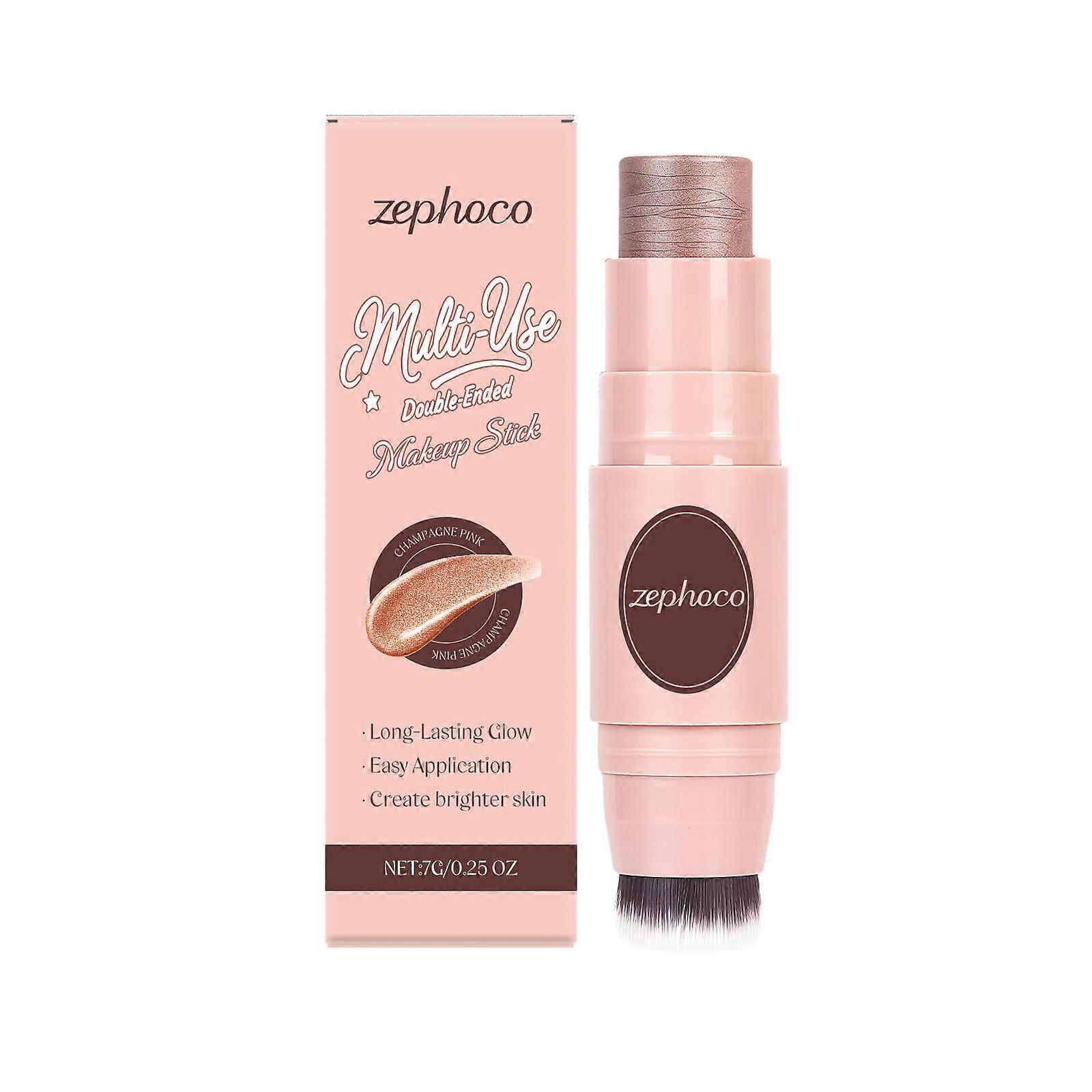 Zephoco Champagne Pink Double-Headed Makeup Stick, Daily Atmosphere, Natural Color Rendering, Moisturizing And Dry