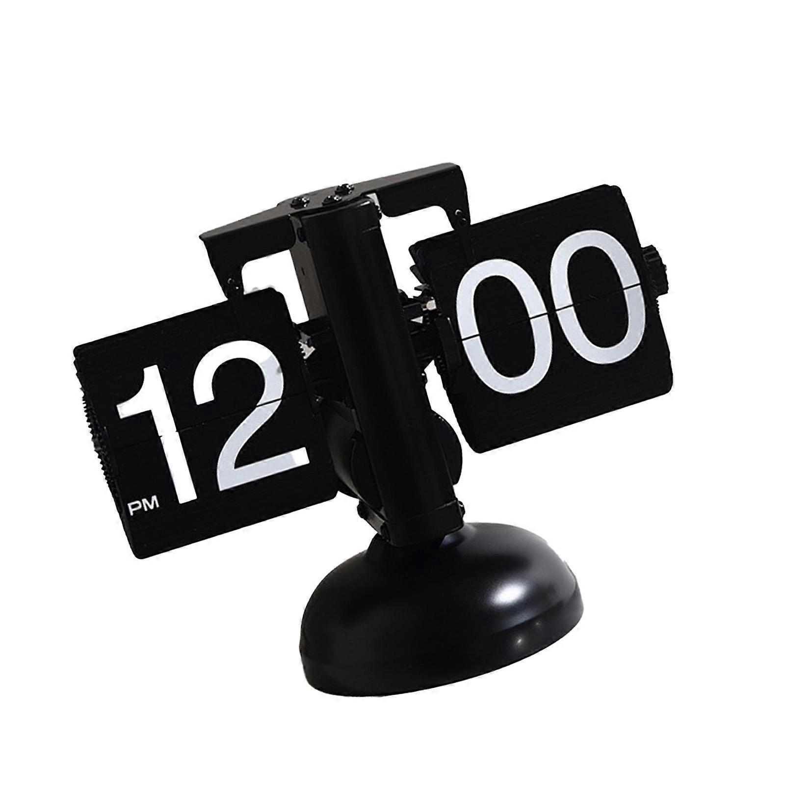 Modern Classical Mechanical Clock Battery Operated Table Clock with Durability Metal for Bedroom or Study  Black