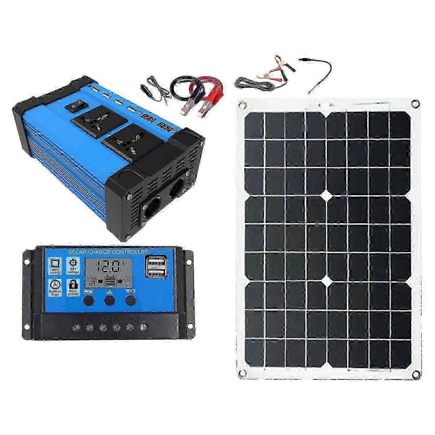 Solar Generator System 300W 12V to 220V Inverter 18W 18V Solar Panel with Controller for Power