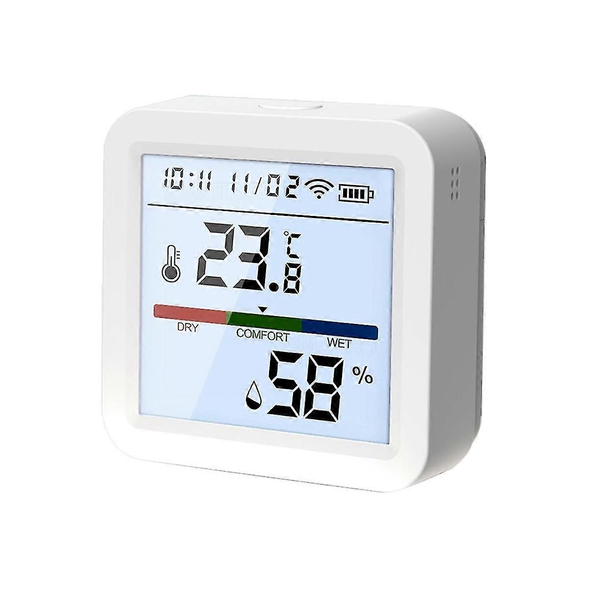 Smart Wifi Temperature And Humidity Sensor,tuya Indoor Hygrometer Thermometer With Lcd Display Back