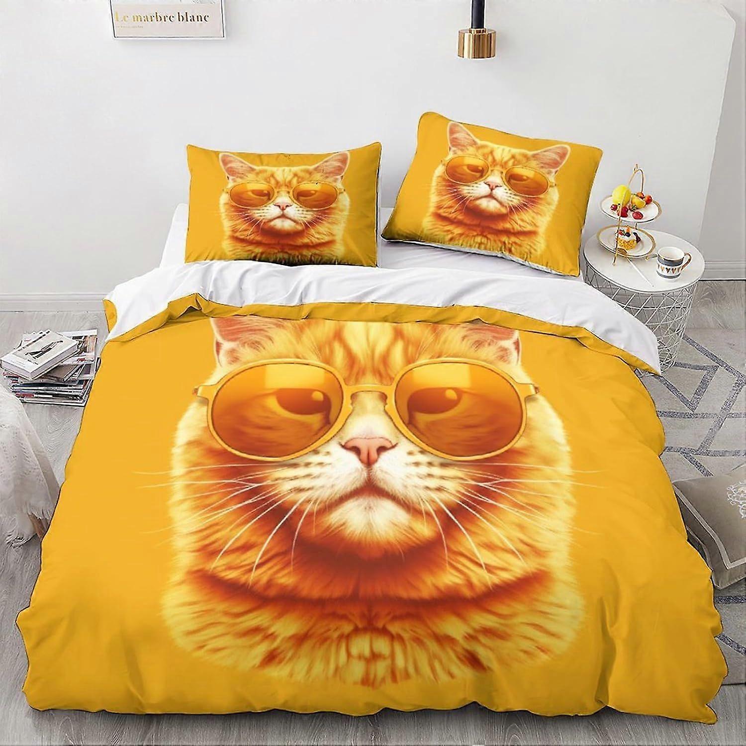 LikeEj القط غطاء لحاف طقم ، أنيمي الفراش المعزي غطاء 3D لحاف غطاء لطيف ديكور الملك