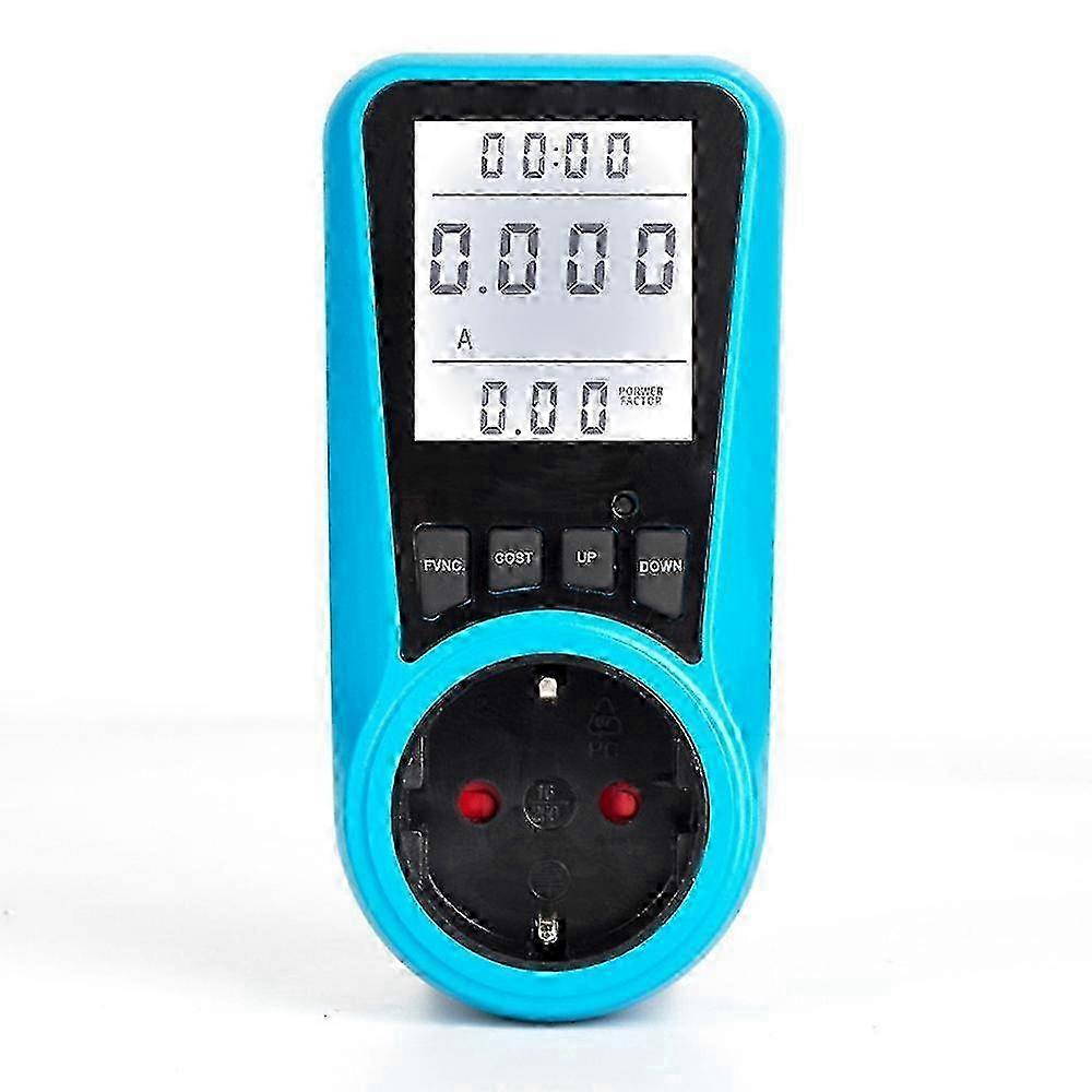 Energy cost meter, power meter with overload protection, 3680 W, plug with large LCD display, blue