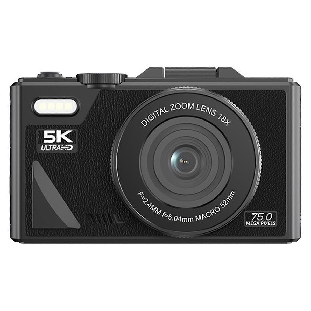 75MP Digital Camera 5K Video, 18X Zoom, Vintage Vlog Recorder