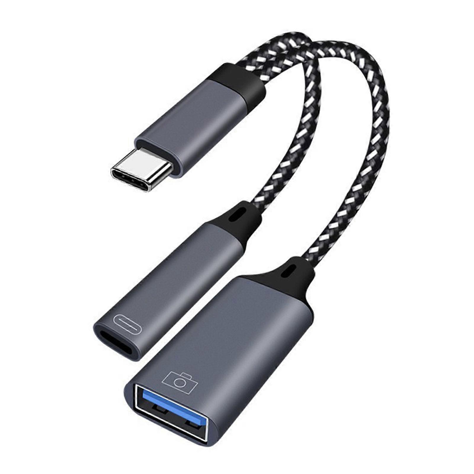 USB C to USB C +USB A Adapter USB C to USB OTG Splitter Support Charging and Data Transfer for Smartphones Tablets Multicolor