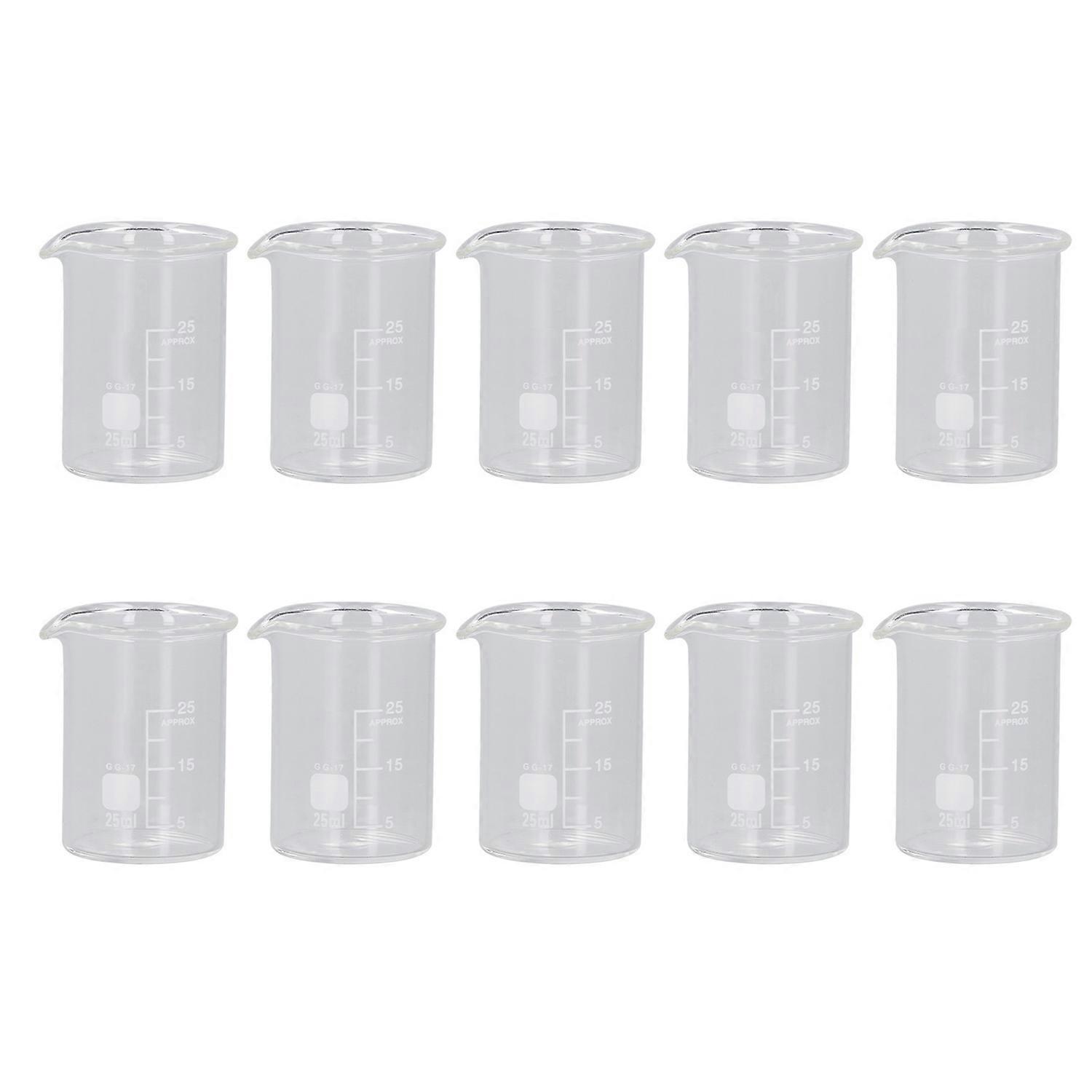 10PCS Glass Beaker Set Experiment Measuring Cup with Scale Teaching Equipment 25mL Capacity