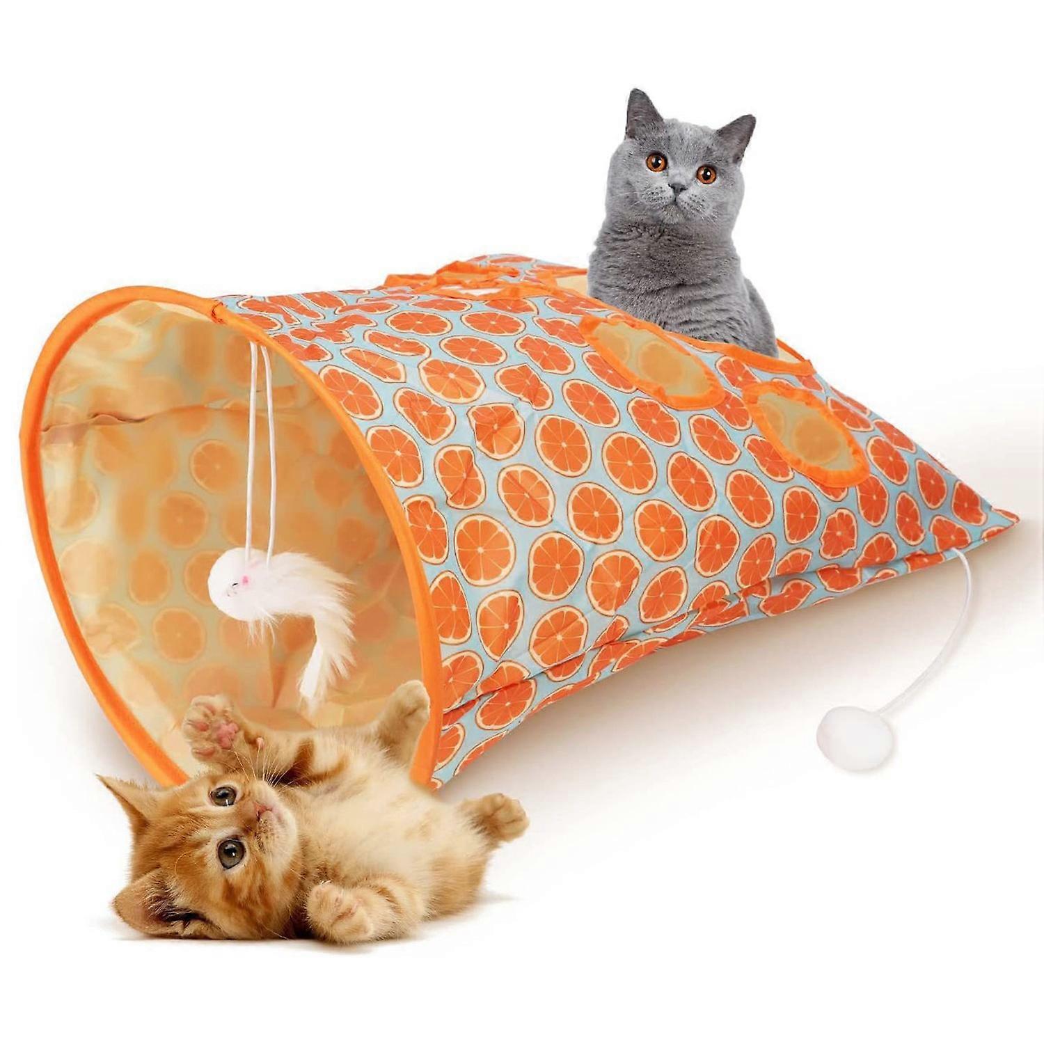 Cat Tunnel Bag Foldable Interactive 5 Holes Crinkle Sounds Tunnel Pet Drill Bucket with Plush Balls 