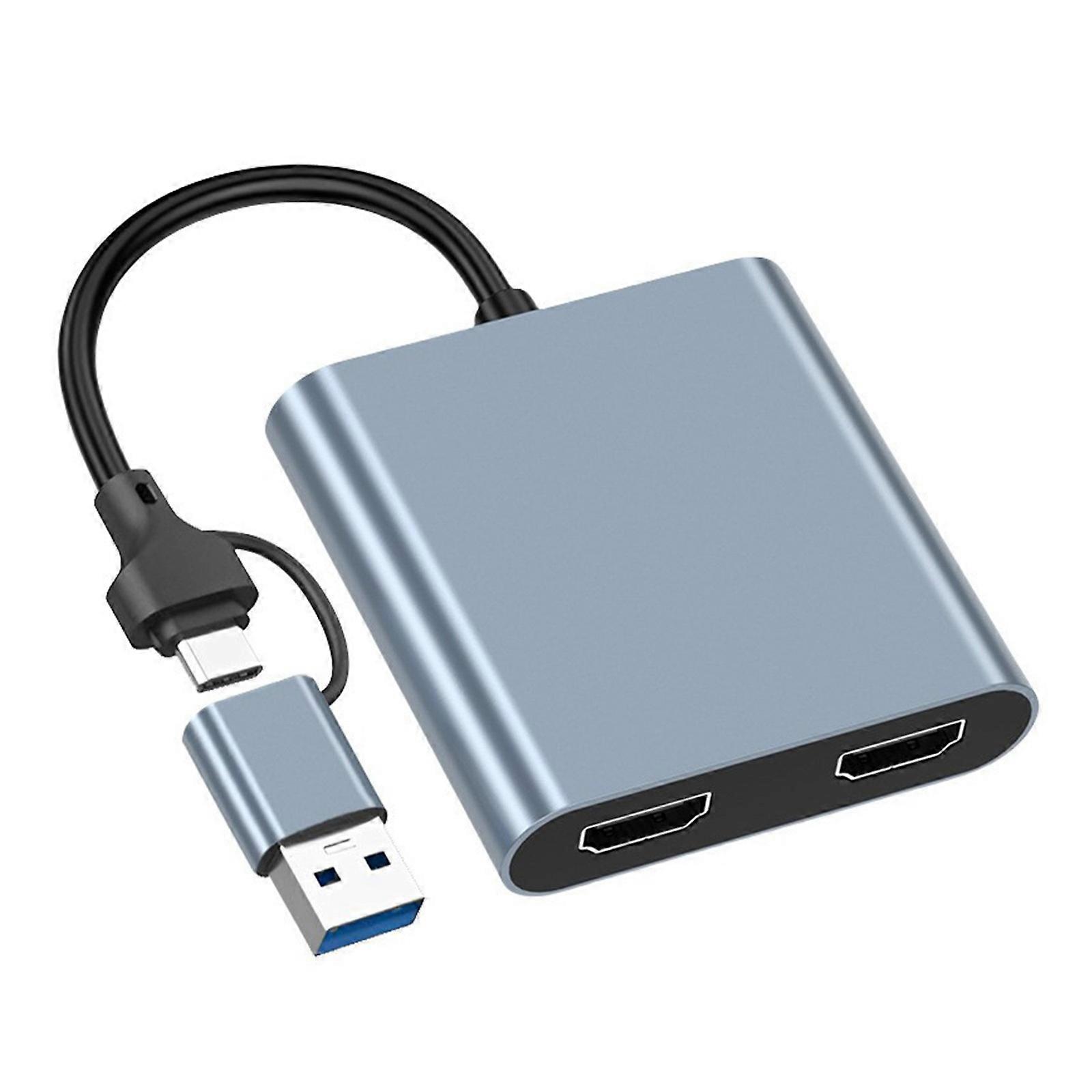 USB C to HDTV Double Monitor Adapter 2 in 1 Splitter with 1080P Resolution 100W Power Delivery Converter for Laptop Multicolor