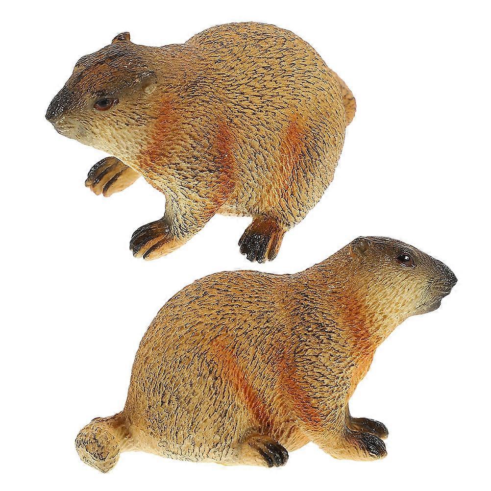 Simulation Animal Figure Model Groundhog Decoration for Lawn 2Pcs Set