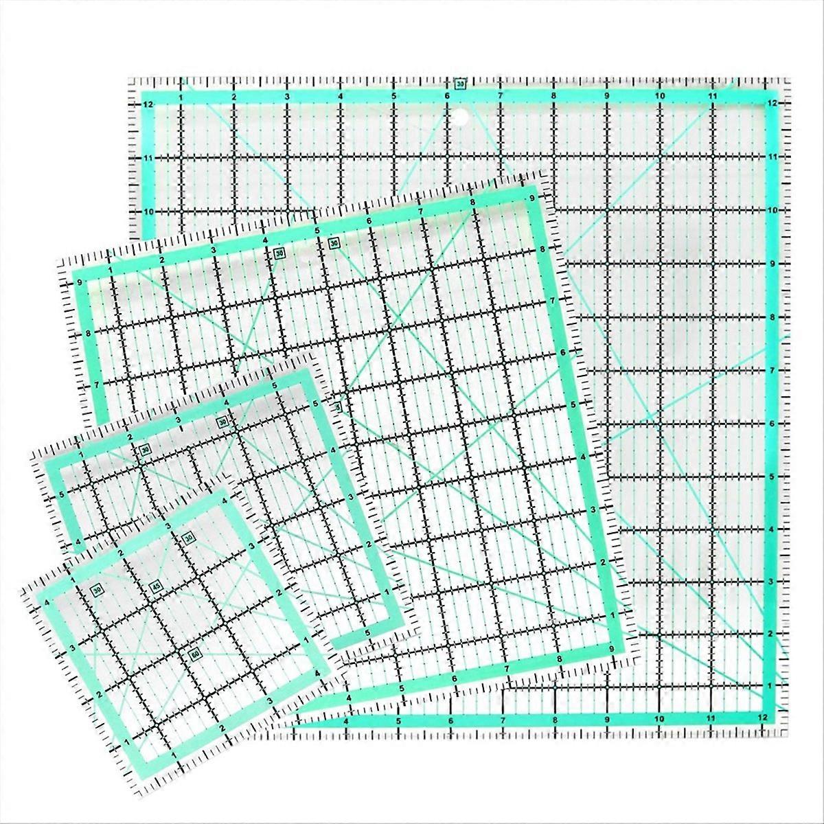 4PCS Régua de Quilting Quadrada (12,5 / 9,5 / 6 / 4,5 Polegadas) Régua de Costura Acrílica