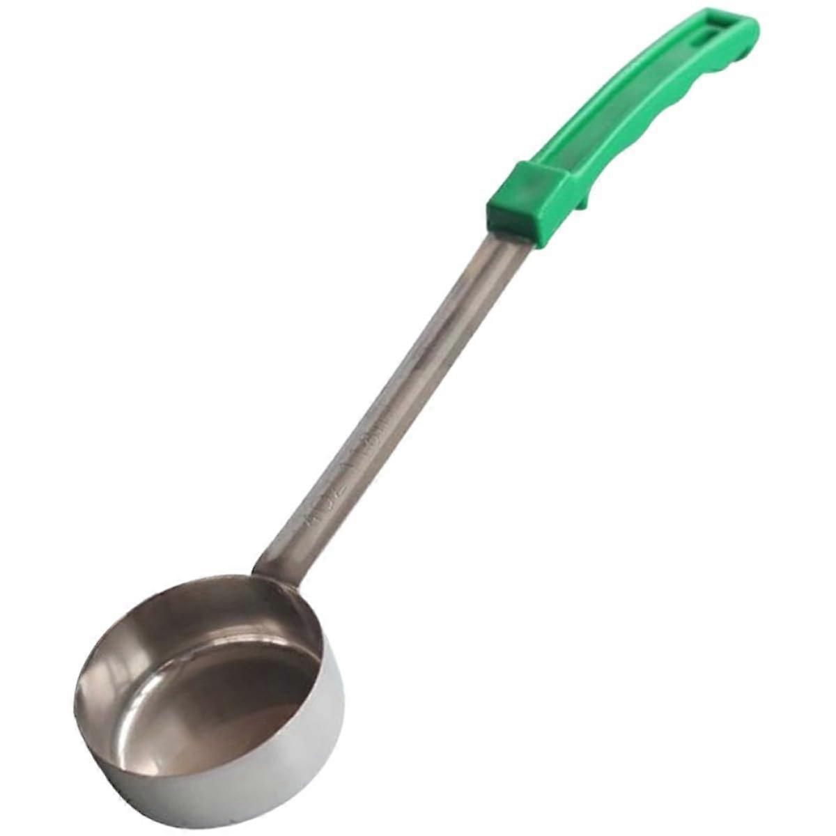 Green Kitchen Ladle and Flat Bottom Sauce Spoon with AntiScald Handle for Soup and Baking