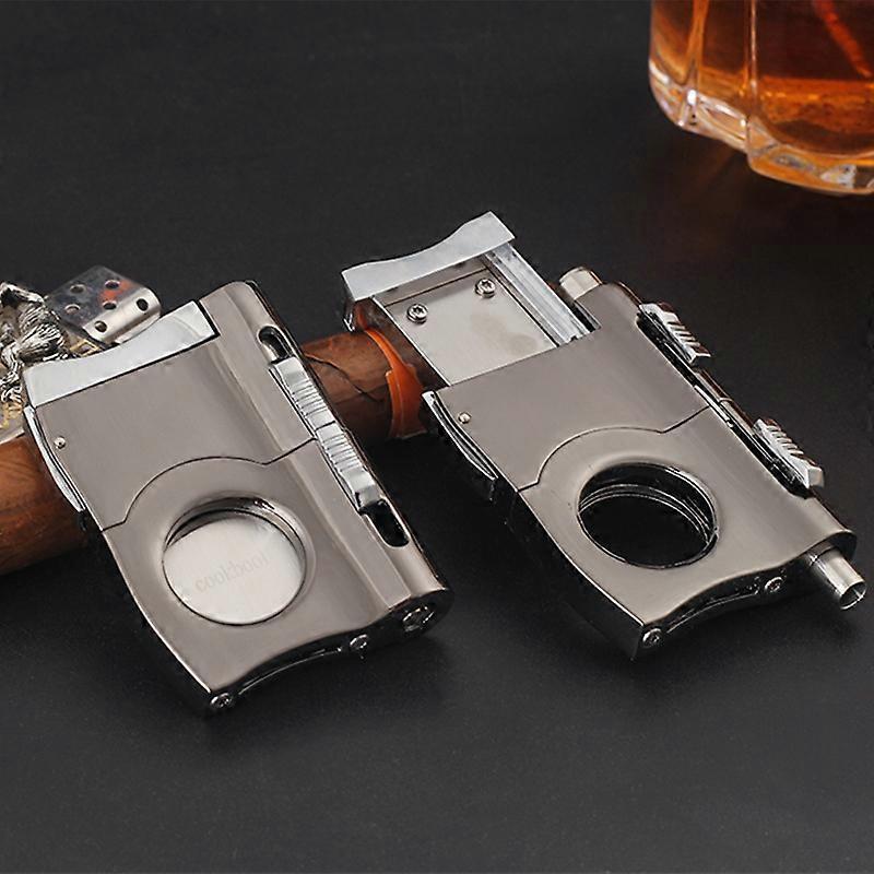 Lighter-Shaped Cigar Knife Stainless Steel Cigar Clipper Sharp Blade Multi-Functional With Double Punch Drill Bit A Gift For Men