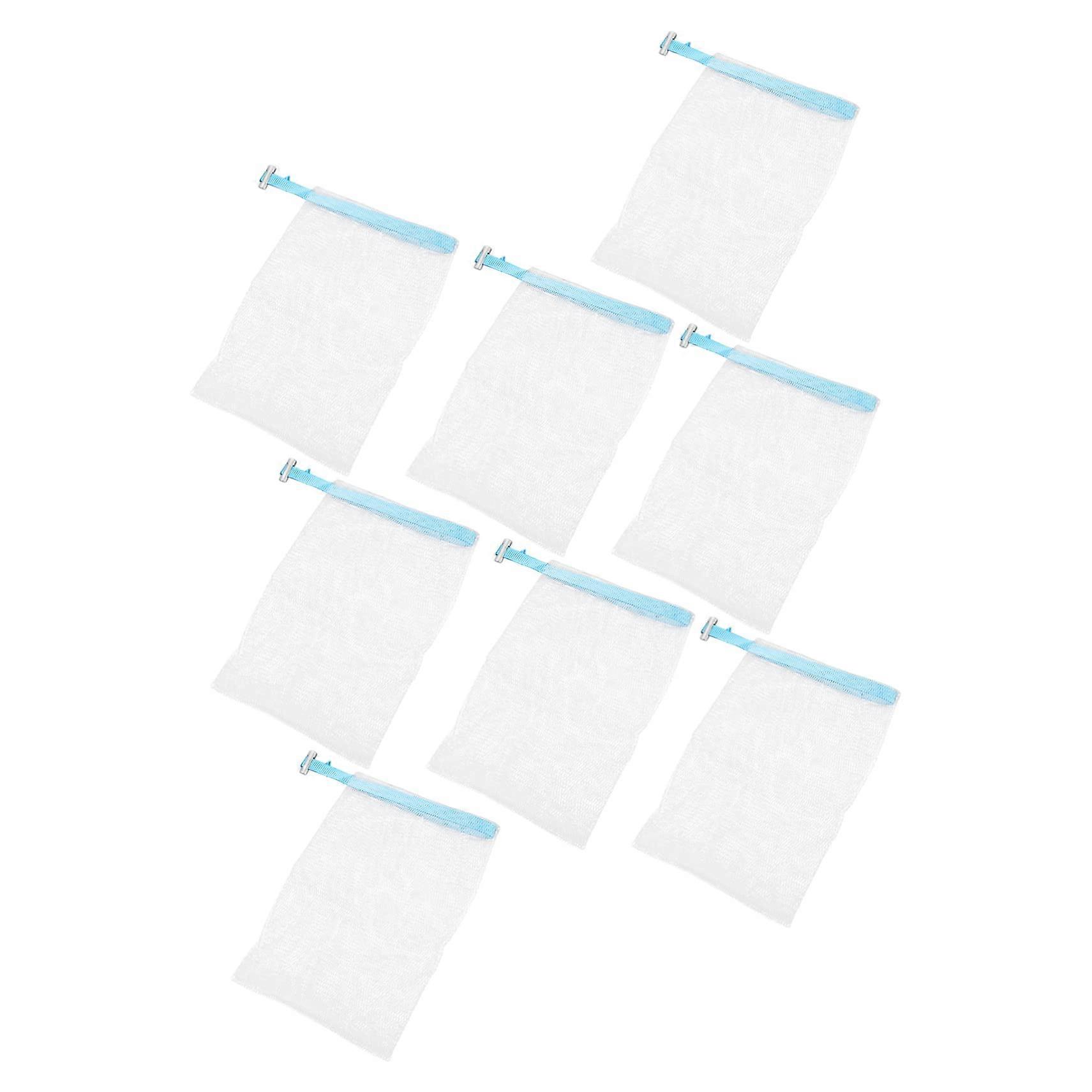 8Pcs Exfoliating Soap Bag with Foaming Mesh Soap Saver, Drawstring Hanging for Facial Wash and Handmade Soaps Sky Blue