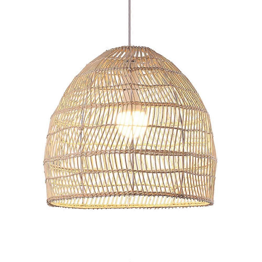 Rattan Pendant Light with Handwoven Bamboo Shade, 13.7in Rustic Japanese Wicker Ceiling Lamp