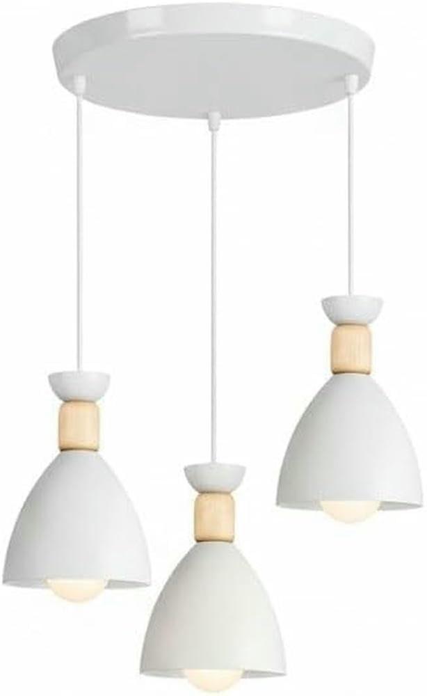 Pendant Light Modern Nordic 3Light Chandelier with Macaron Shade Wood Accent, Adjustable Height