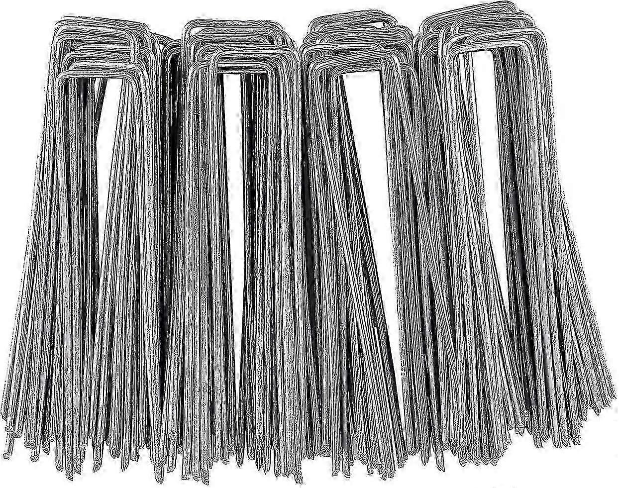100 Pieces U-shaped Galvanized Garden Stakes, Ideal compatible Gardening, Mulching Cloths, Fence And Netting, Multi-purpose Ground Anchors, 150 * 25mm
