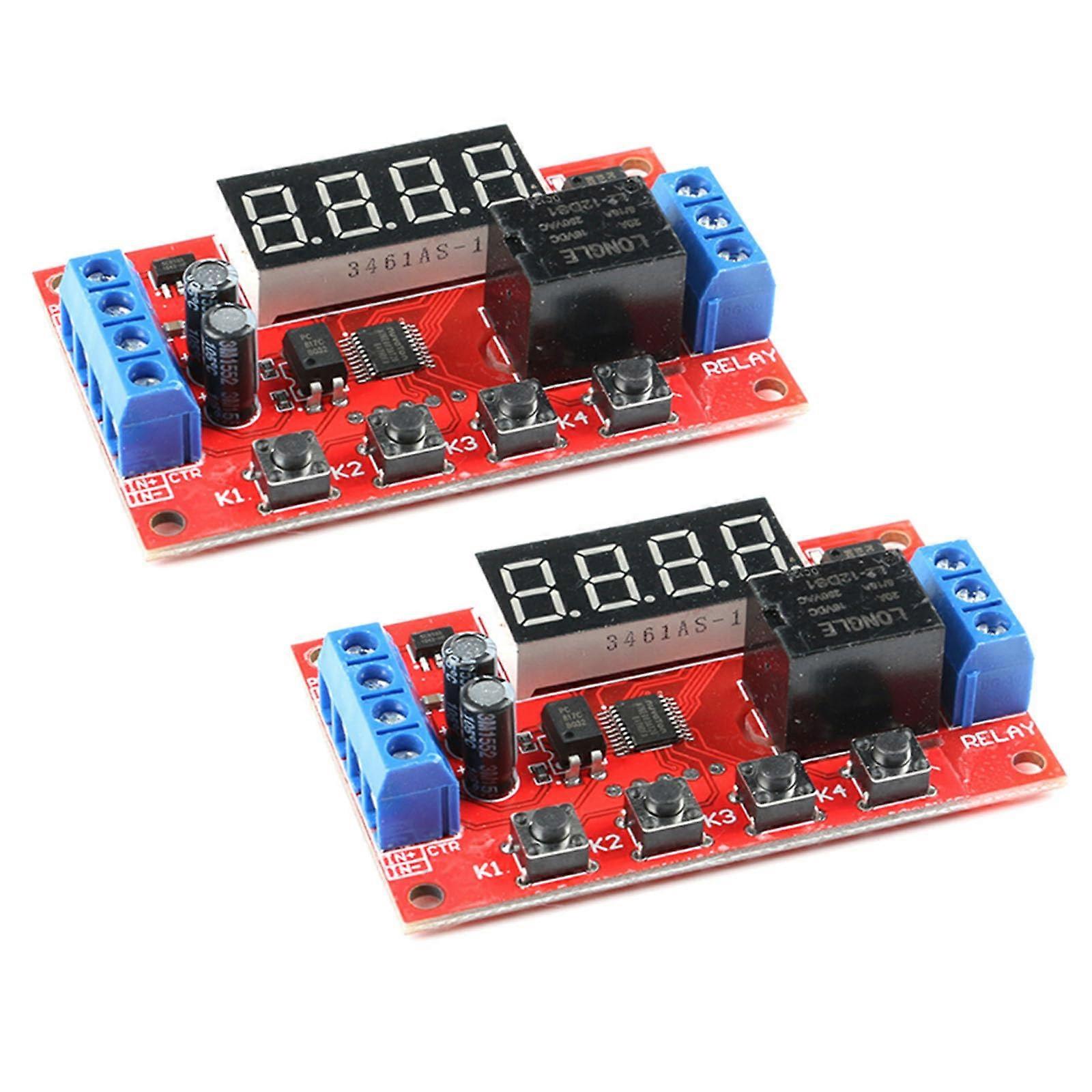 2Pcs 12V Time Delay Relay Module with LED Display, 32 Preset Functions, Programmable MultiMode for Smart Home Automation