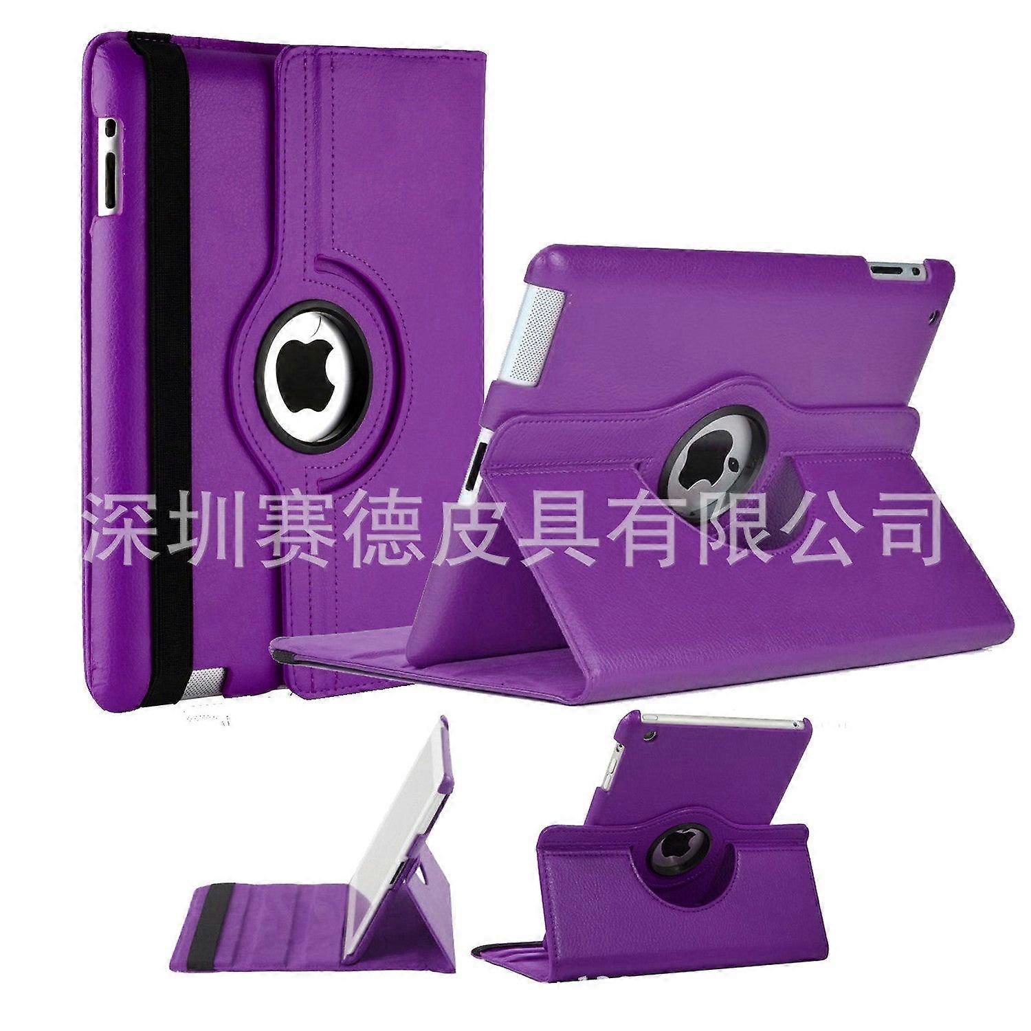 Stylish Case For Ipad New 568 Purple Lychee Pattern Rotating Leather