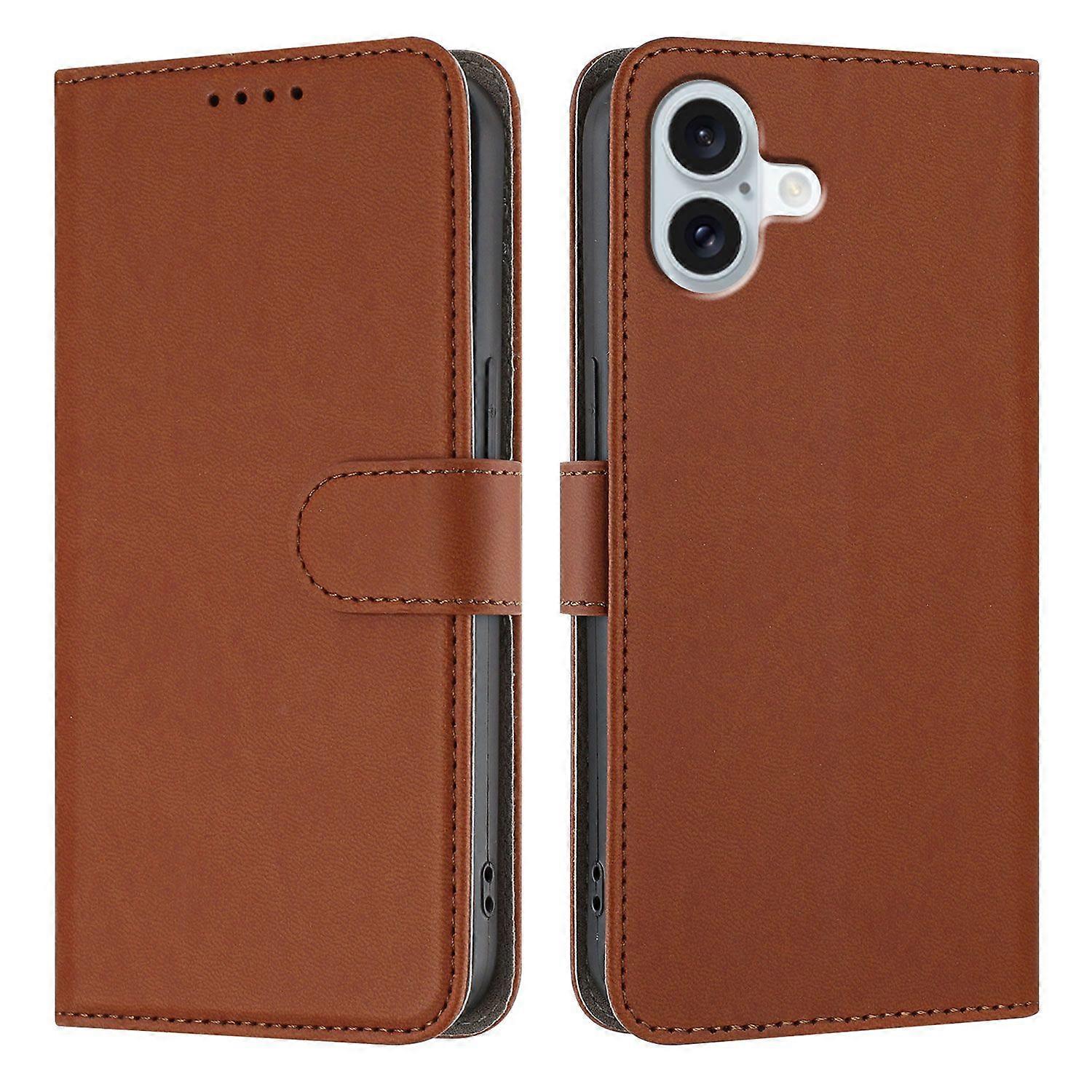For iPhone 16 Plus Leather Case Solid Color Phone Cover with Wallet