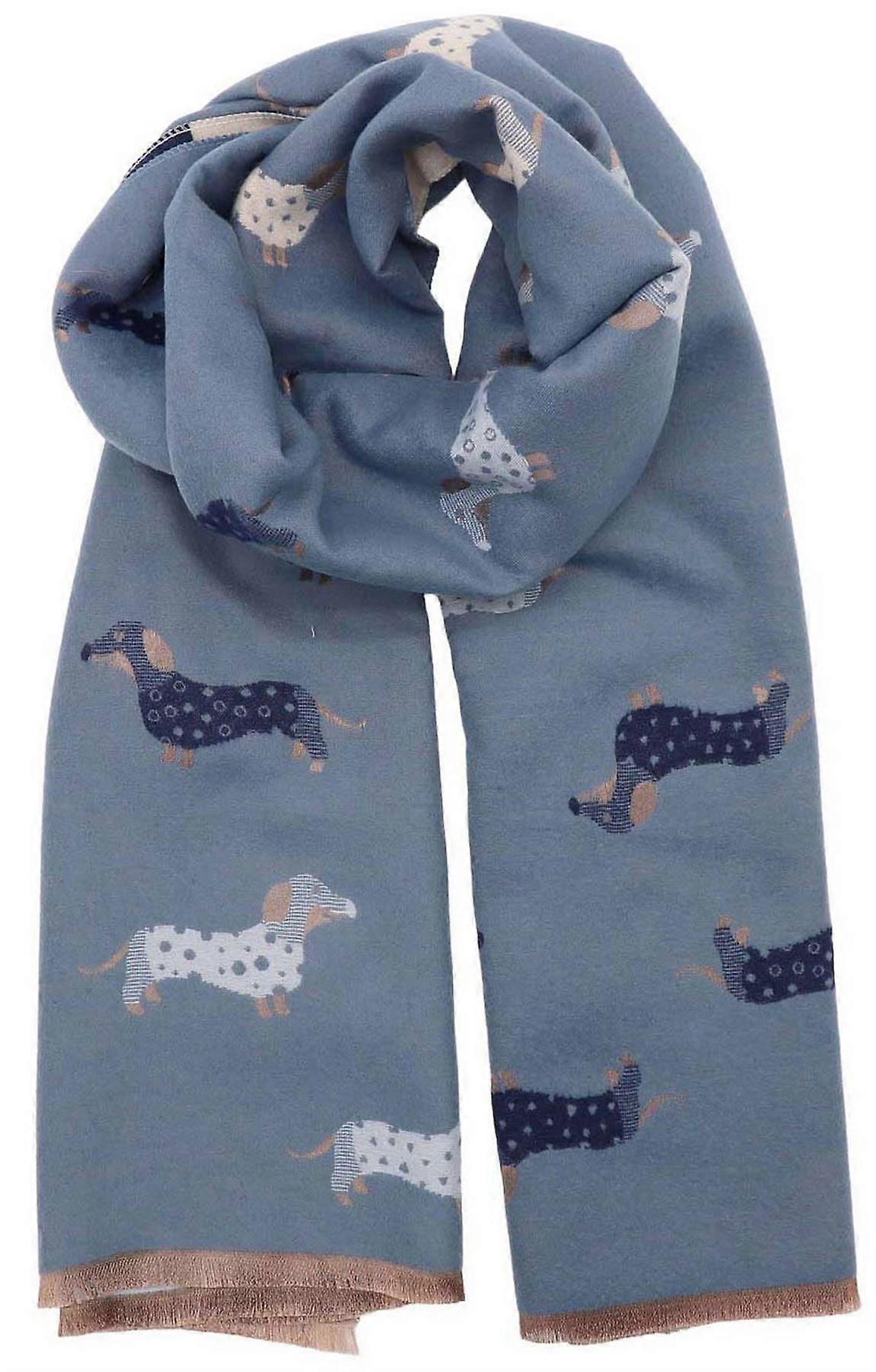 Zelly Dachshund Winter Weight Print Scarf - Blue