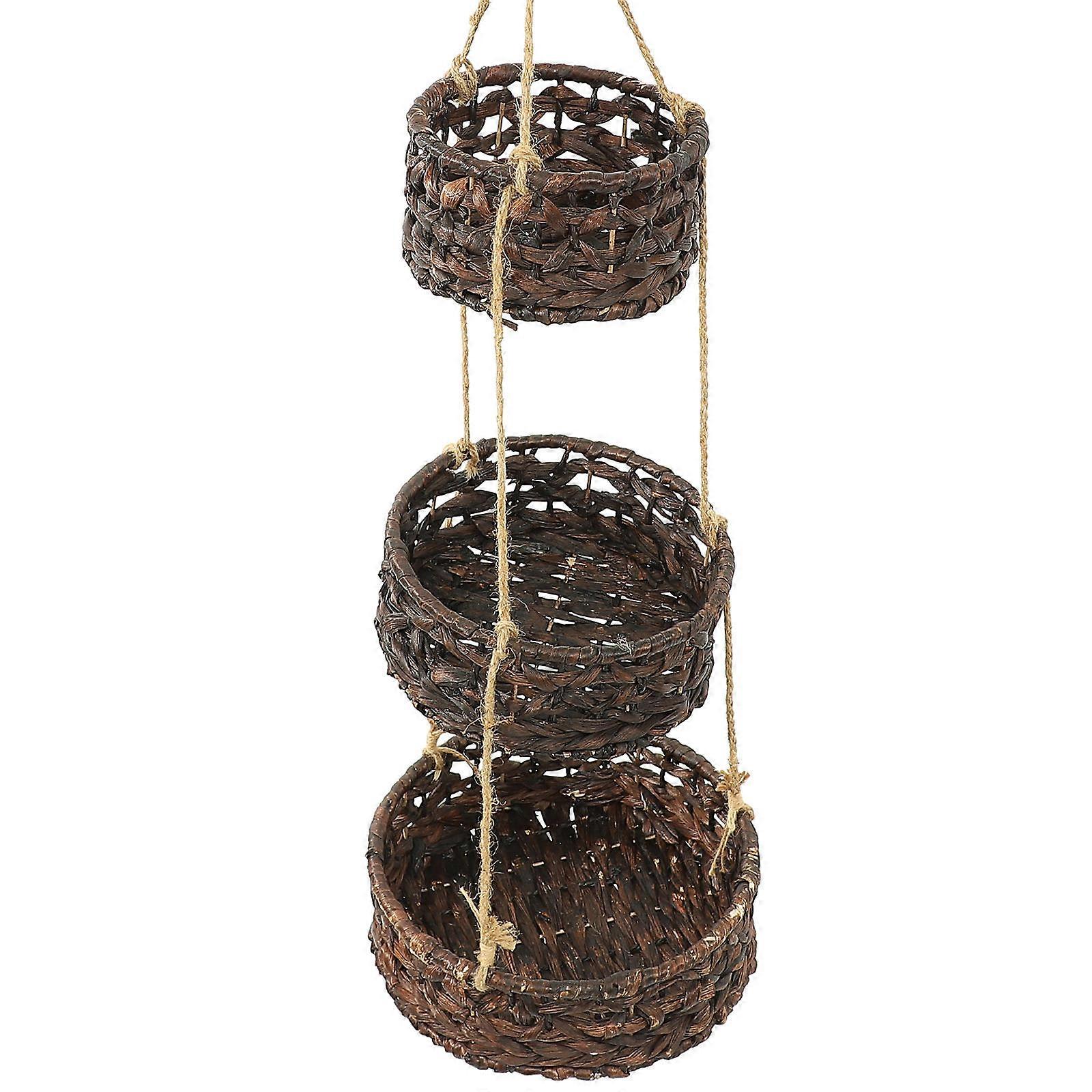 Woven Hanging Flower Pot for Indoor Plants 2Sets Three Layer Baskets