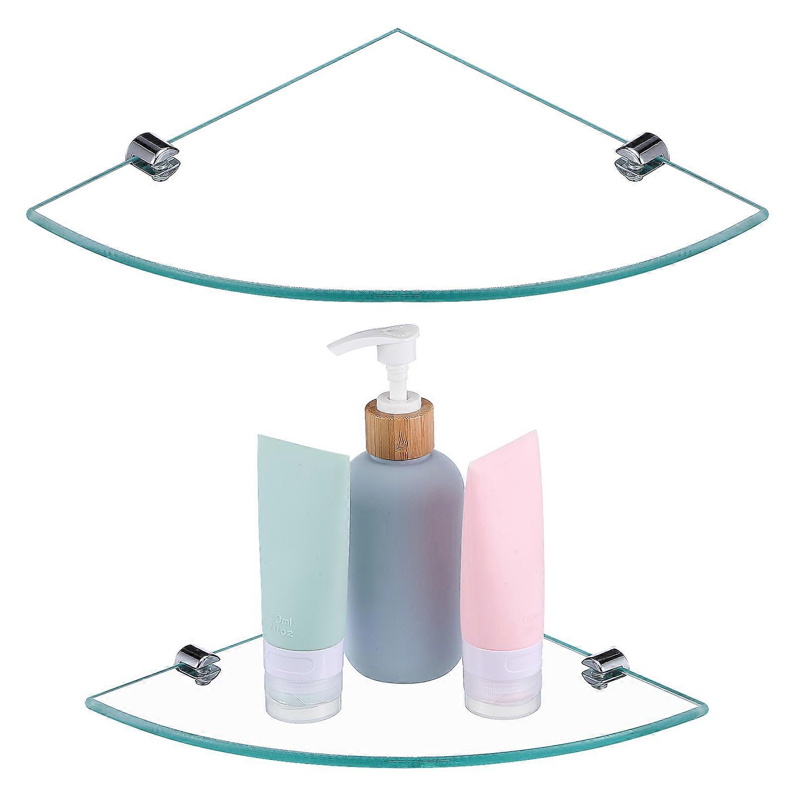 Bathroom Wall Shelf Glass Corner Holder with Wall Mount 2Pcs Pack