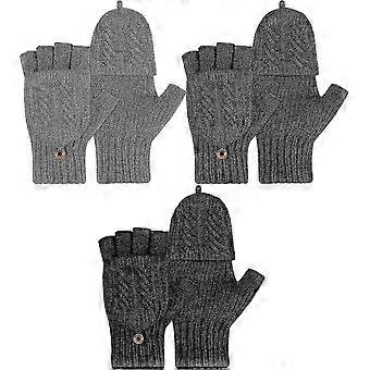 3 Pares de Inverno Malha Conversível Luvas Sem Dedos Malha Flip Luvas Quentes
