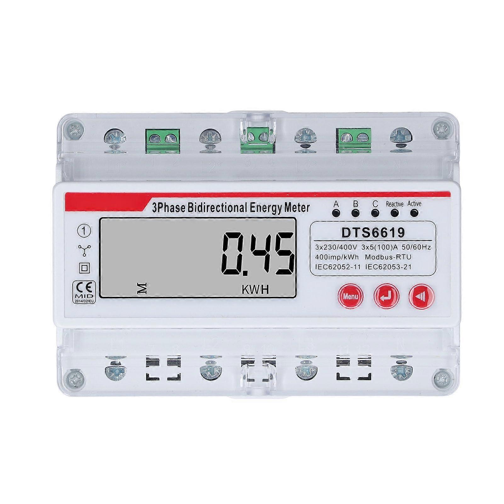 Three Phase Energy Meter with  Accuracy Bidirectional Tracking and Backlit LCD Display 7P 3x230/400V