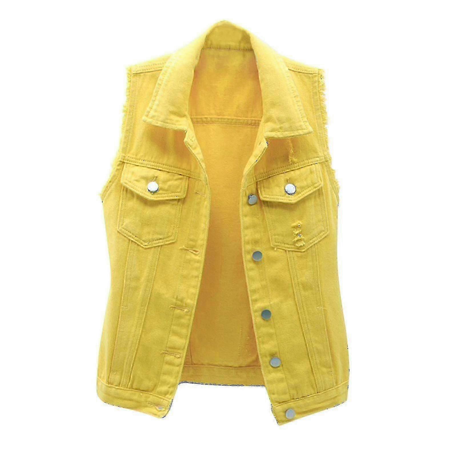 Spring and Autumn Jacket for Women, Solid Sleeveless Denim Outerwear