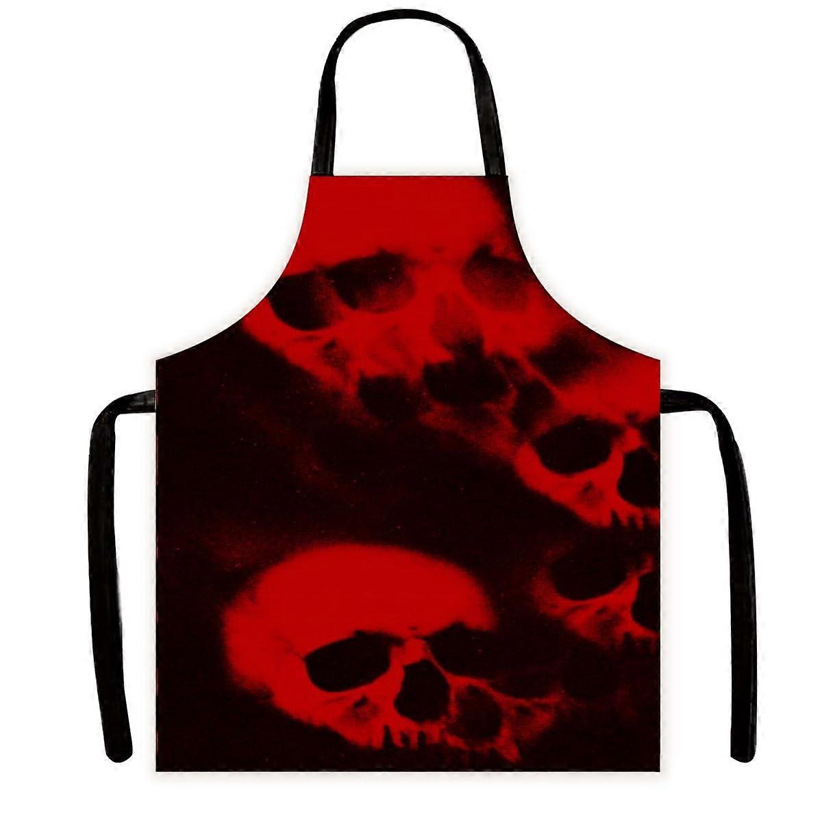 Halloween Skeleton Apron with Blood Splatter Pattern, Adjustable Neck Strap, Red and Black