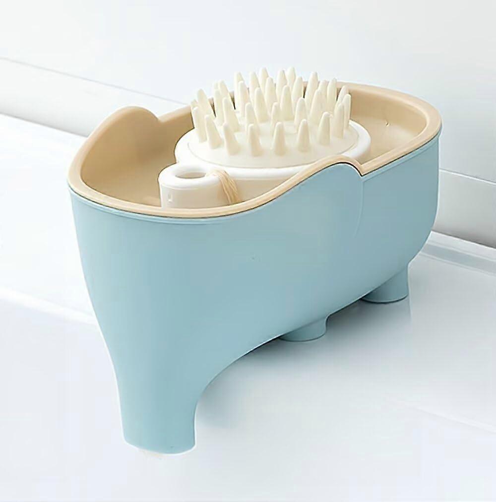 Cute Elephant Self Draining Soap Dish Holder for Bathroom Sink or Kitchen, Blue