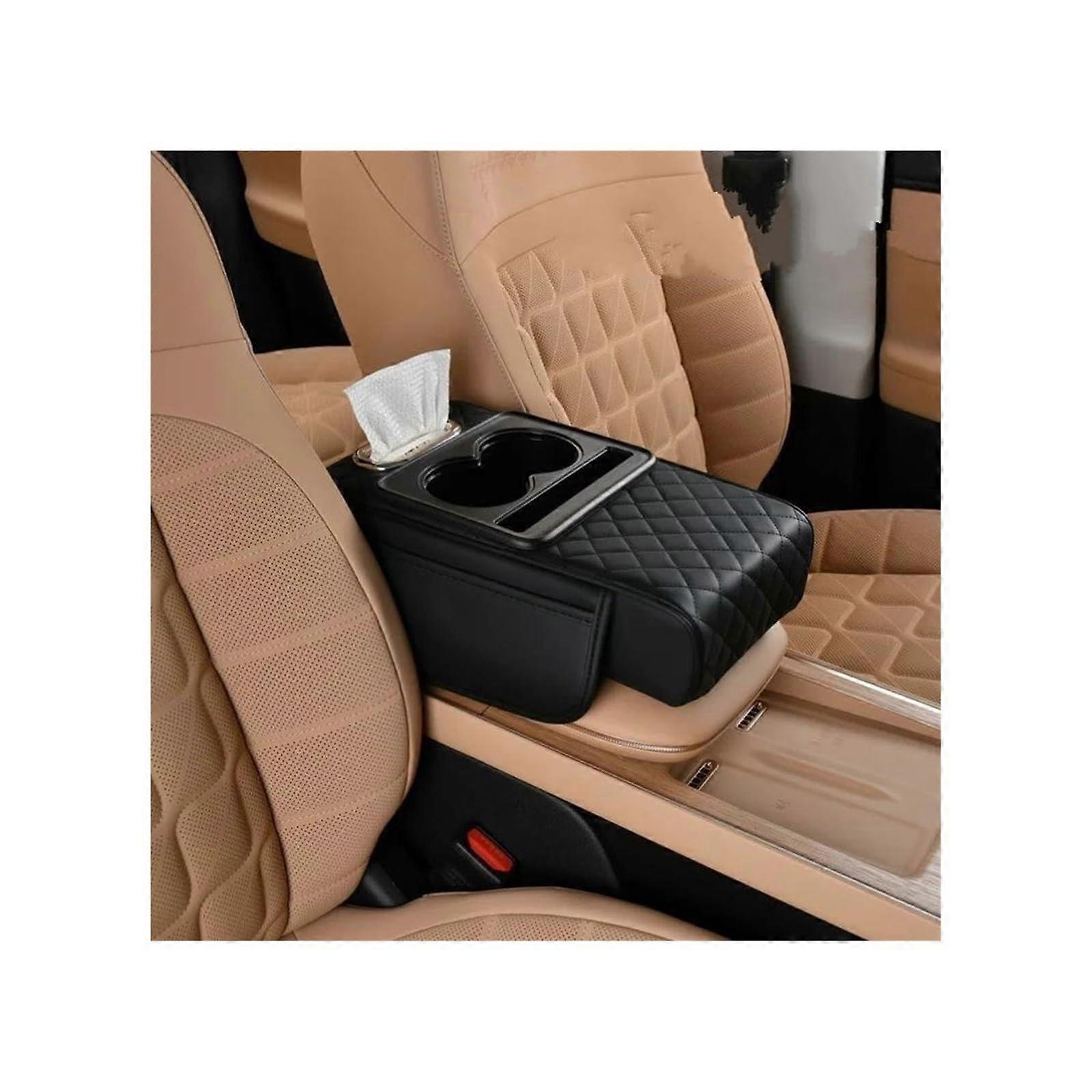 Car Armrest Cushion with Cup Holder, Thickened Center Console Organizer for Extra Storage Space