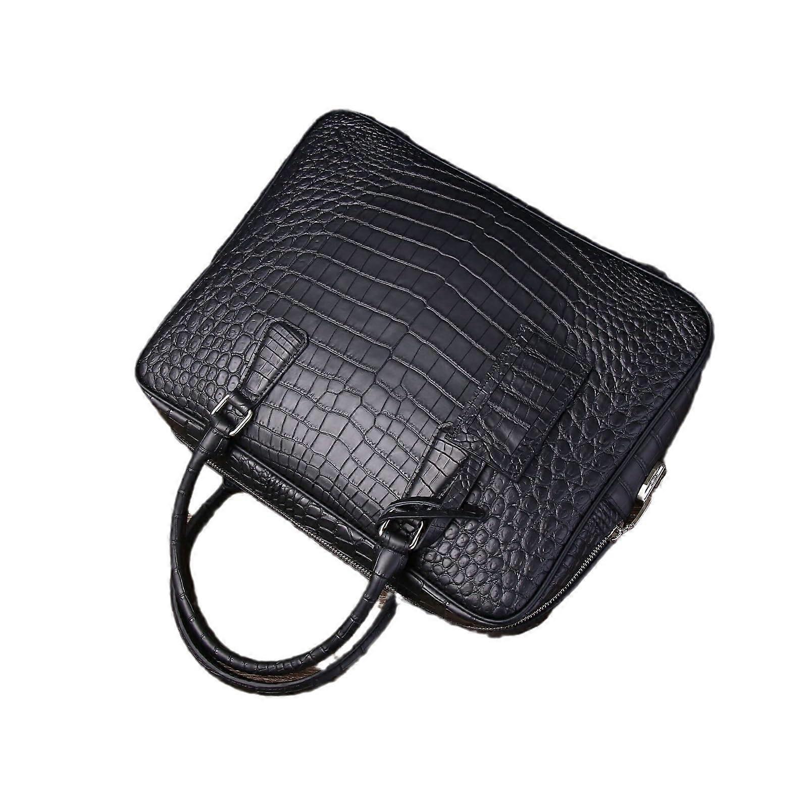 Leather Laptop Bag for Men,  Crocodile Pattern Briefcase with Spacious Compartment, Black