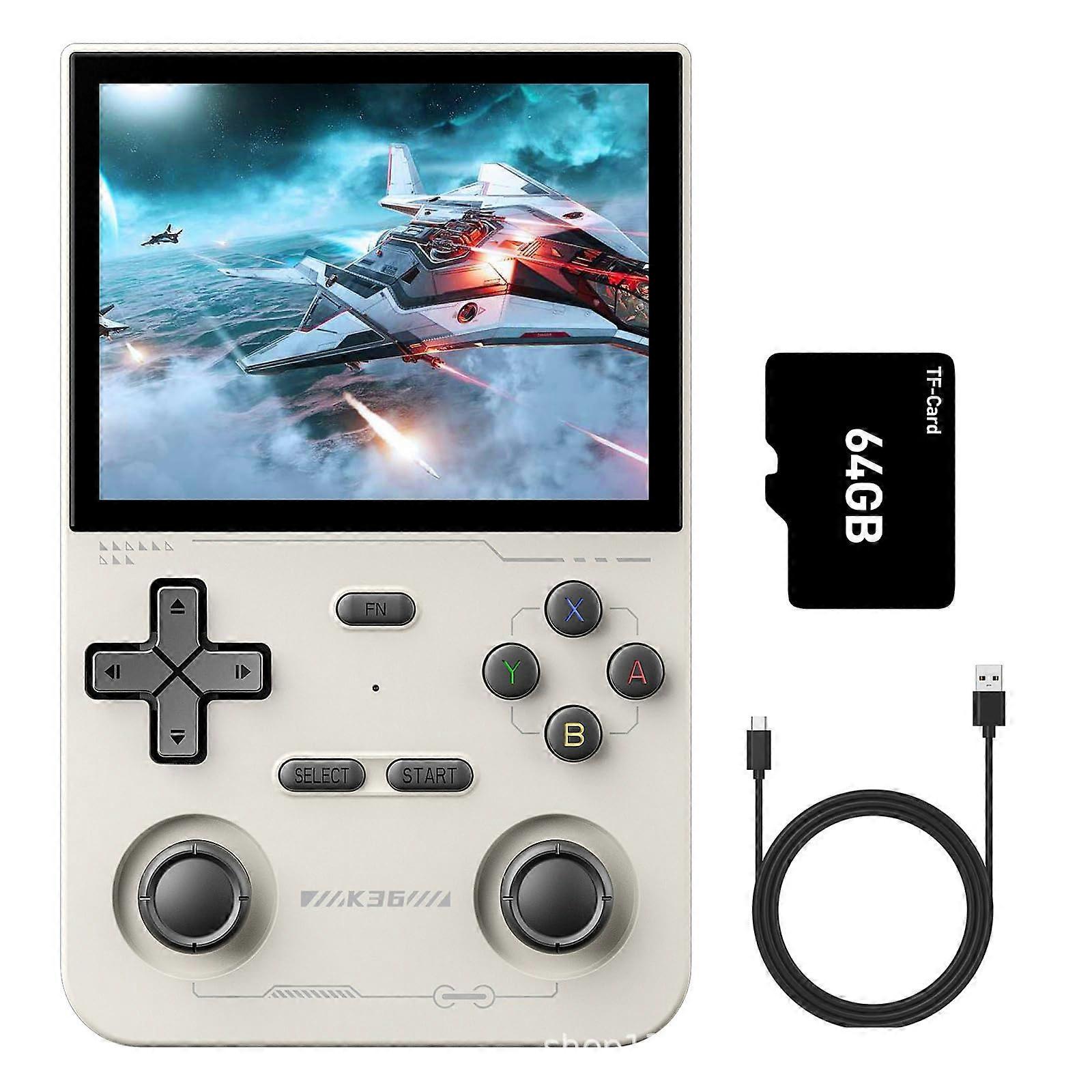 K36 Retro Handheld Game Console 64G with 3.5 Inch IPS Screen Builtin 15000+ Games Open Source Linux White