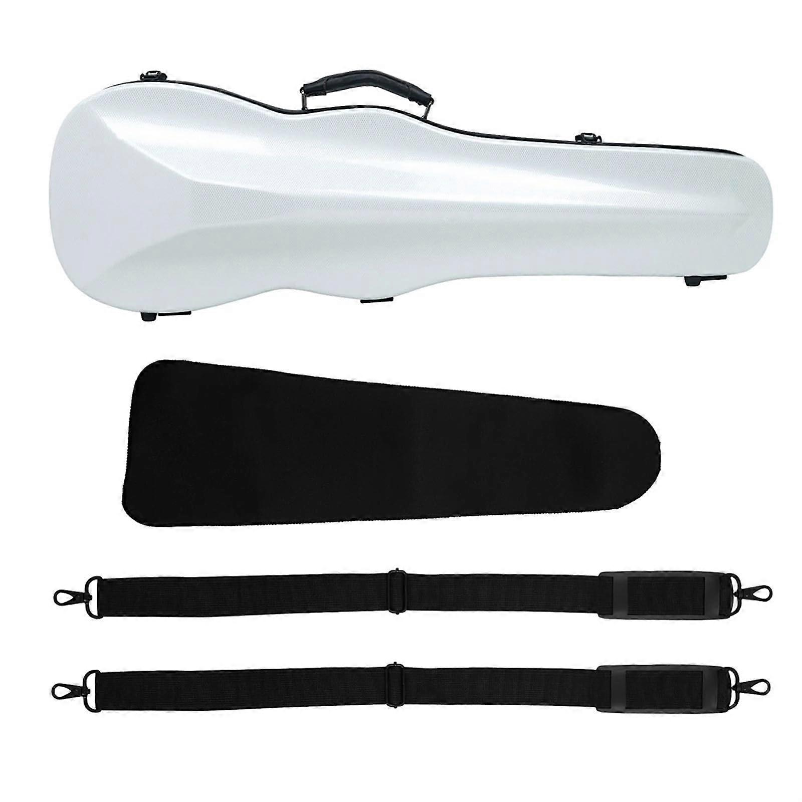 Carbon Fiber 4/4 Violin Case Triangle Shape with Hygrometer and Backpack Straps White