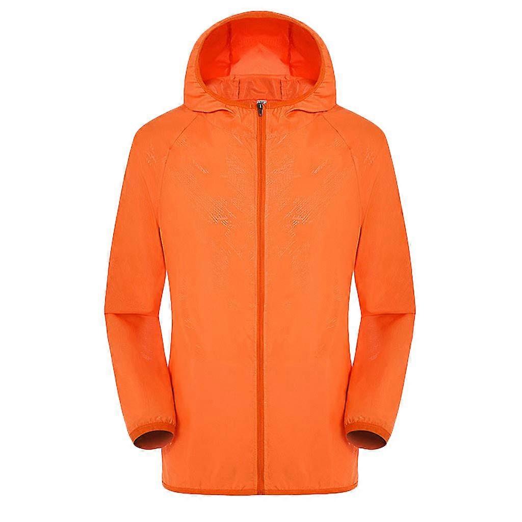 Waterproof Raincoat Men's Packable Softshell Trench Coat Hooded Windproof Jacket 3XL Orange