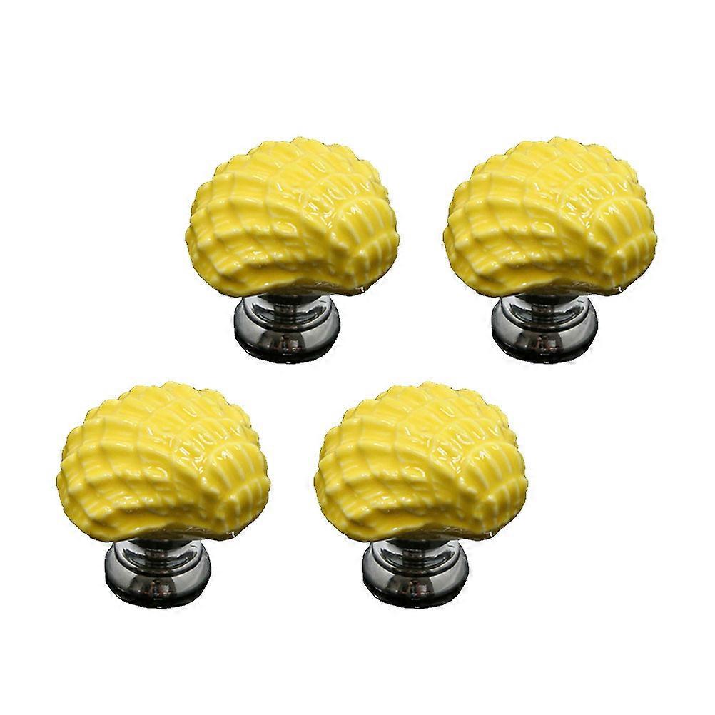 Yellow Ceramic Door Knobs 4Pcs Shell Design Creative Pull Handle For Kitchen Cabinets Furniture Doors