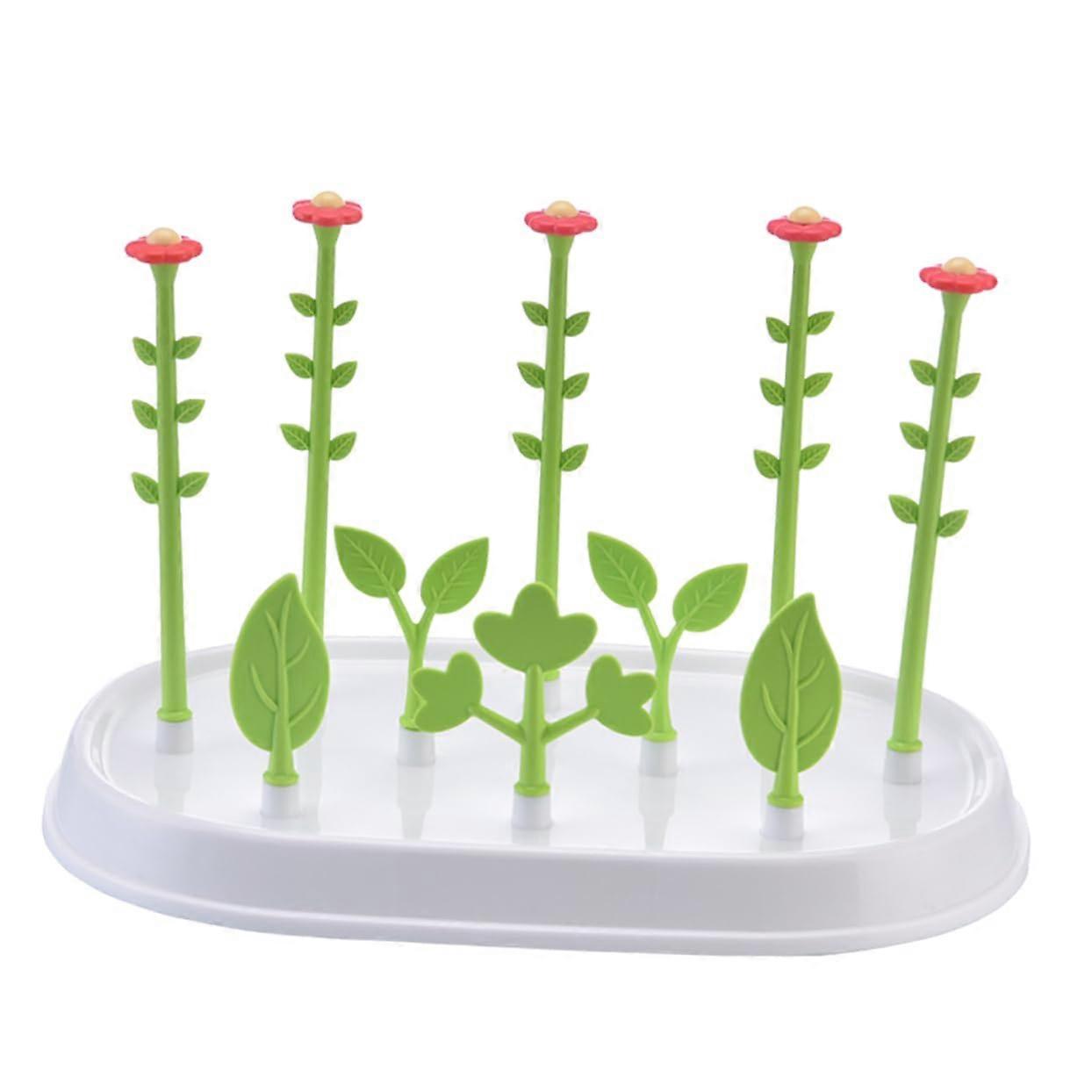 Flower Shape Baby Bottle Drying Rack with AntiSlip Base, Removable Tray and SpaceSaving Design, Green