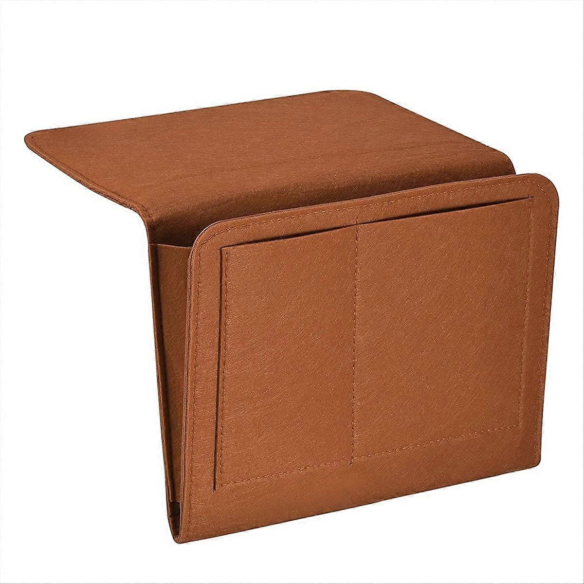 Bed Bedside Organizer Hanging 5 Pocket Soft Felt Bed Pockets, Brown