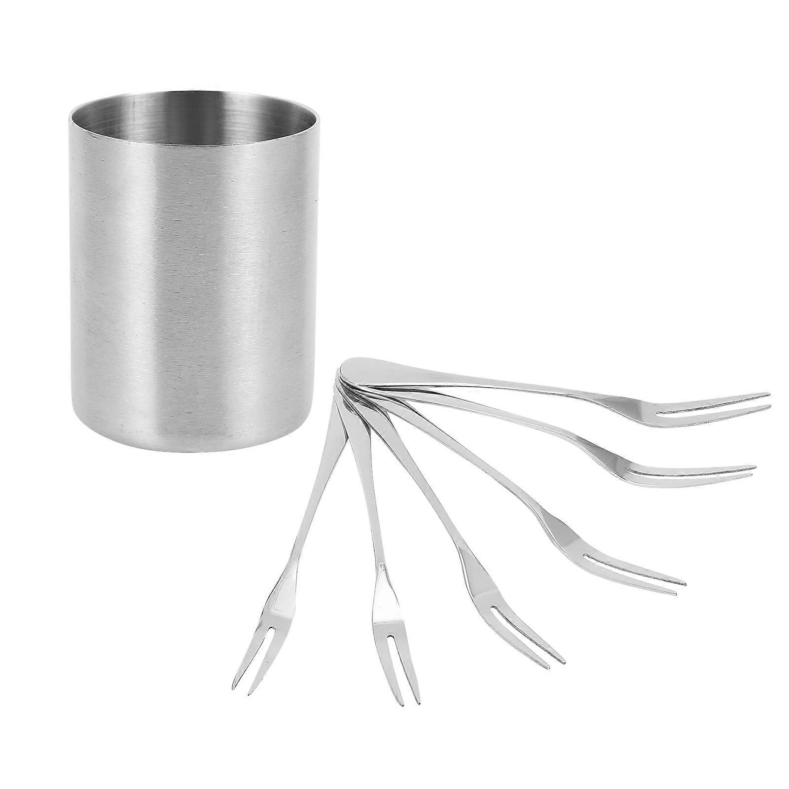Fruit Fork Storage Holder for Dessert Use Stainless Steel 1Set Silver