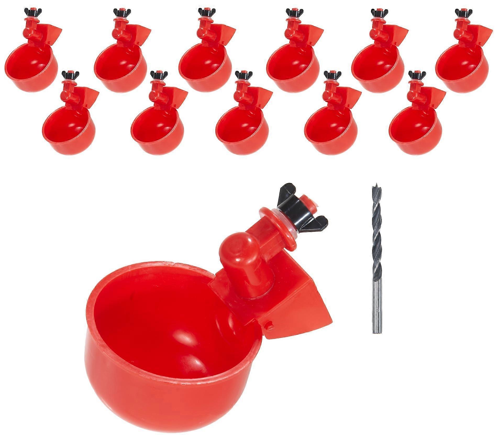 Chicken Waterer Cups 12 Pack Red Automatic Poultry Drinker with Drill Bit Leak Proof Durable