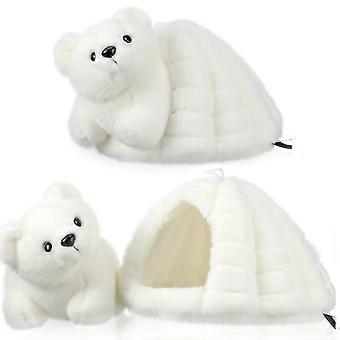 Polar Bear Plush with Igloo Soft White Stuffed Animal Toy Arctic Theme Gift 10.6x9.7x5.9 Inches