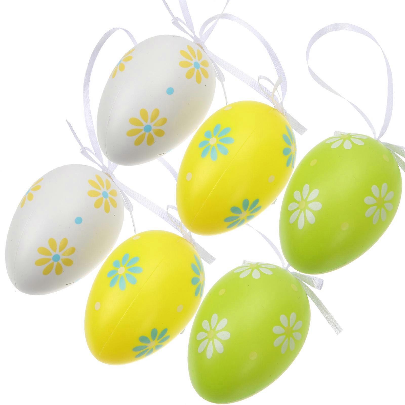 6pcs Easter Decorations Hanging Easter Egg Ornaments Plastic Hanging Eggs Easter Party Supplies