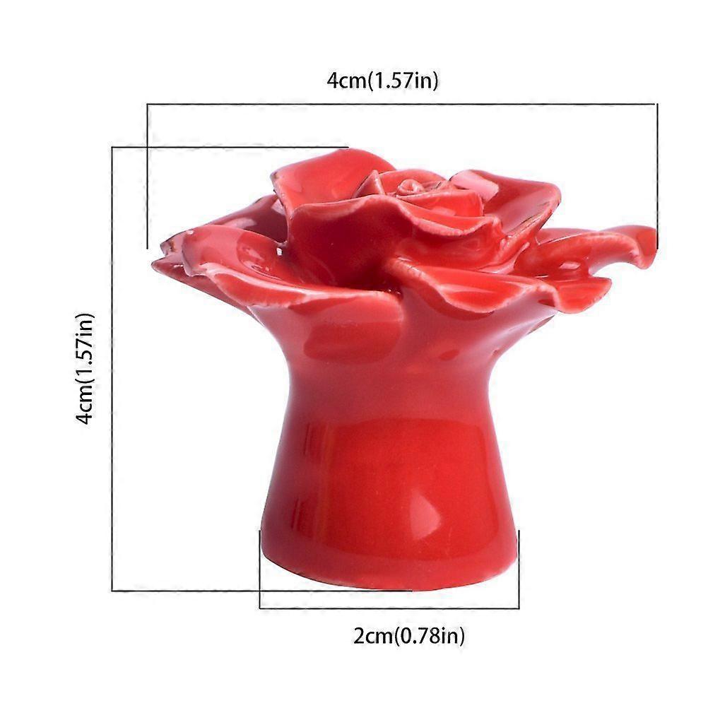 Rose Drawer Knobs Ceramic Pull Handle for Cupboard Drawers 2Pcs Red