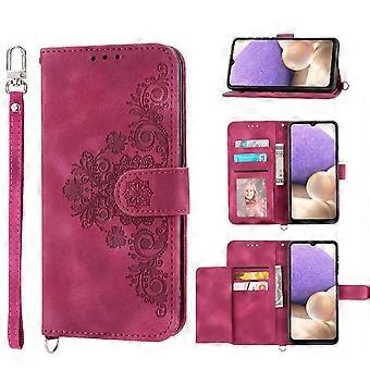 for Samsung Galaxy A32 5G Wallet Case 5 Card Slots Holder Kickstand Floral Flower PU Leather Flip Case with Wrist Strap Shockproof Cover